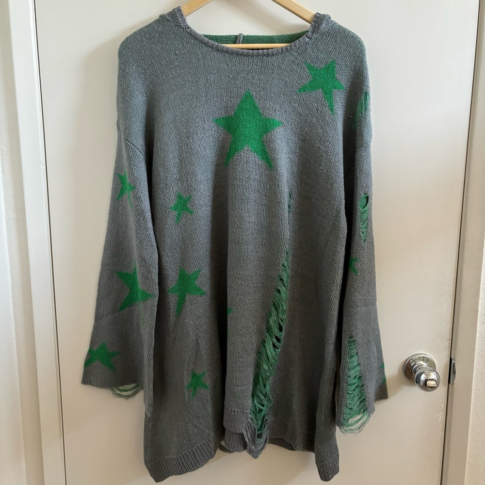 Gray POL Sweater with Green Star Design